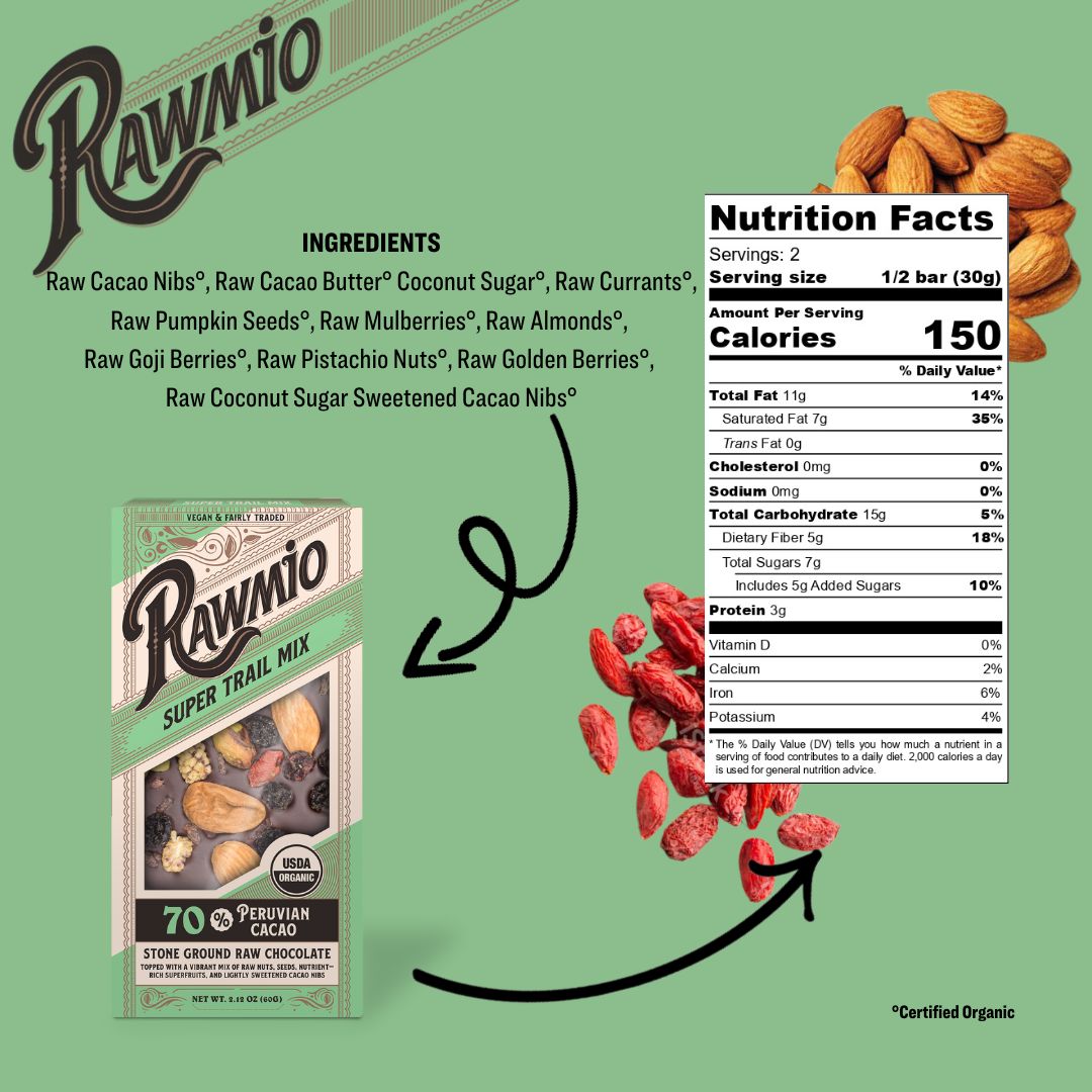 Back of package with ingredients and nutritional value.