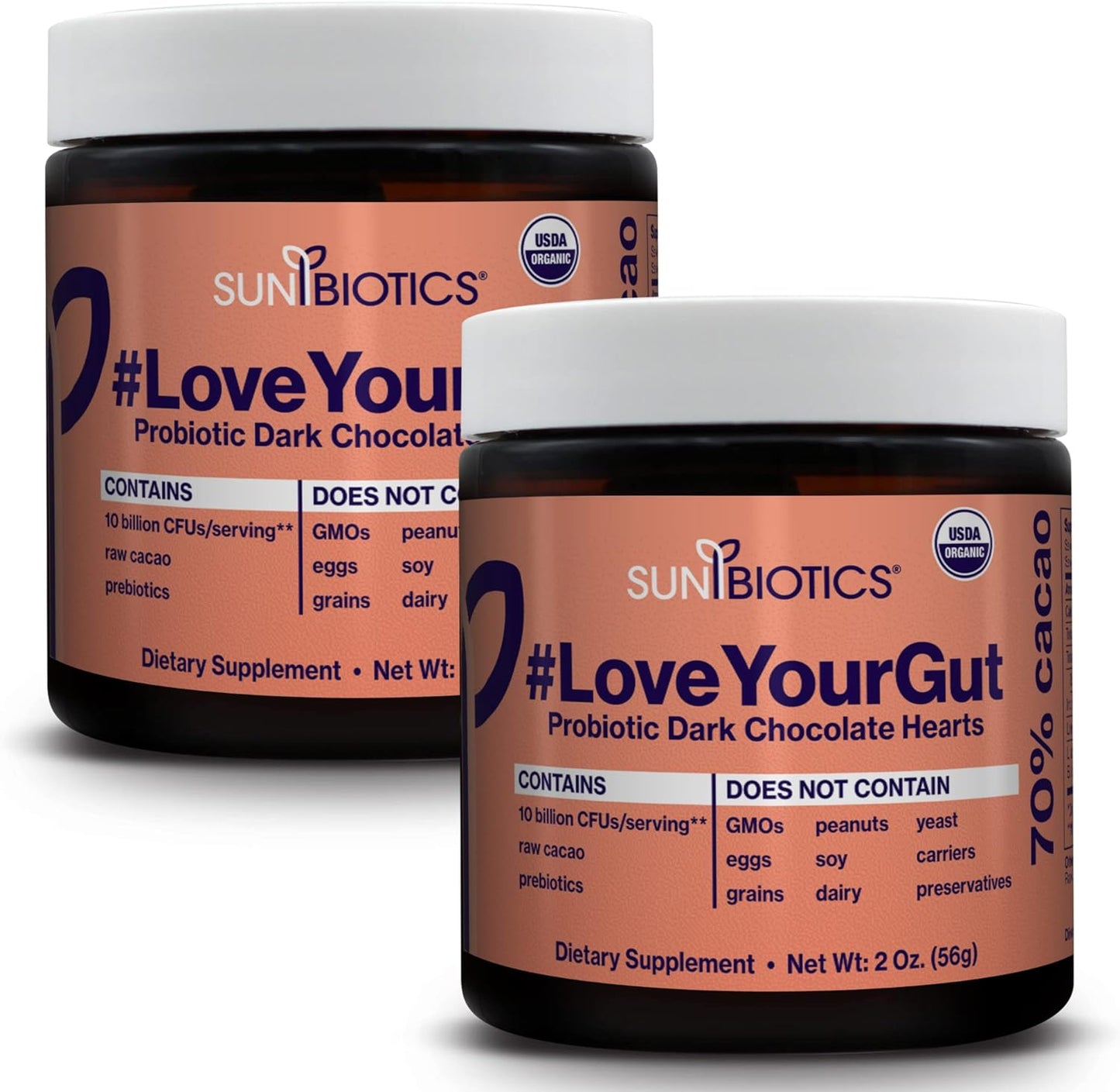 Love Your Gut- Probiotic Dark Chocolate Hearts - 70% cacao