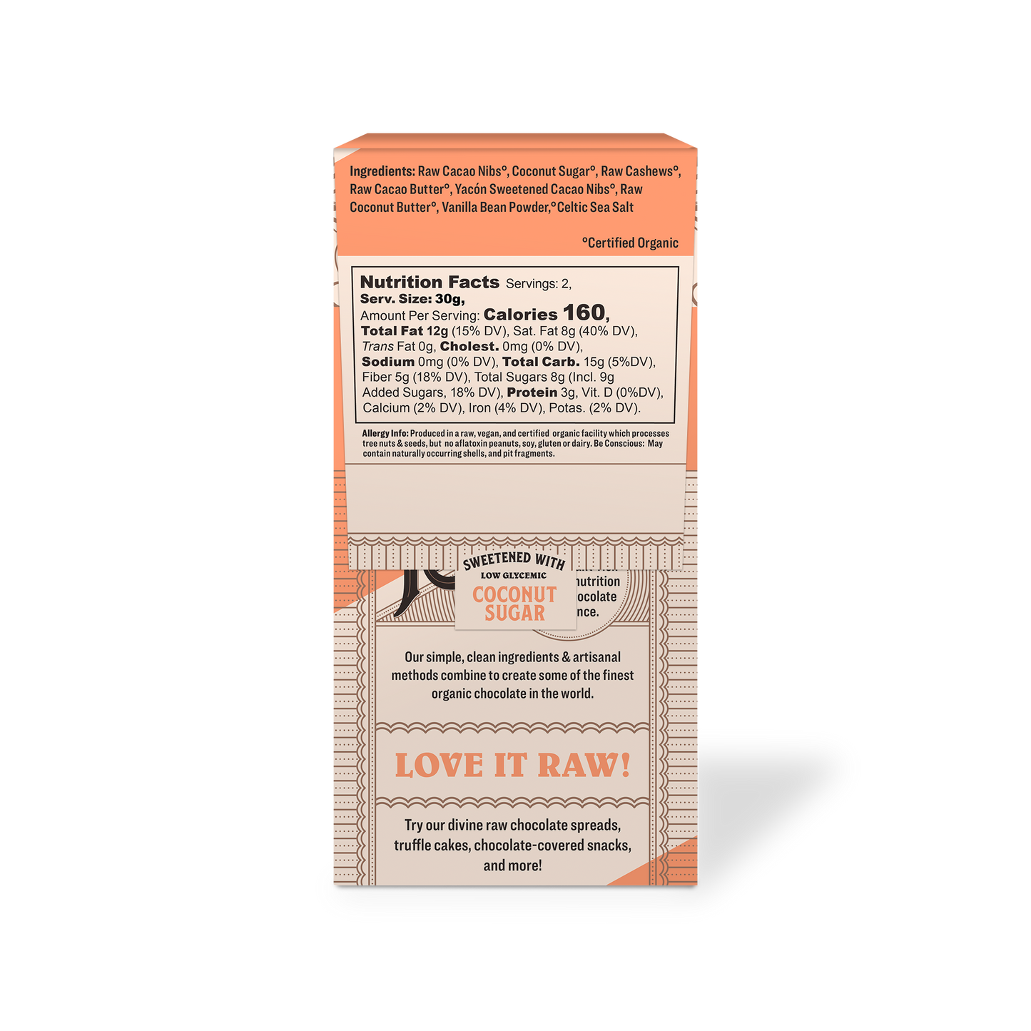 Back of package with ingredients and nutritional facts