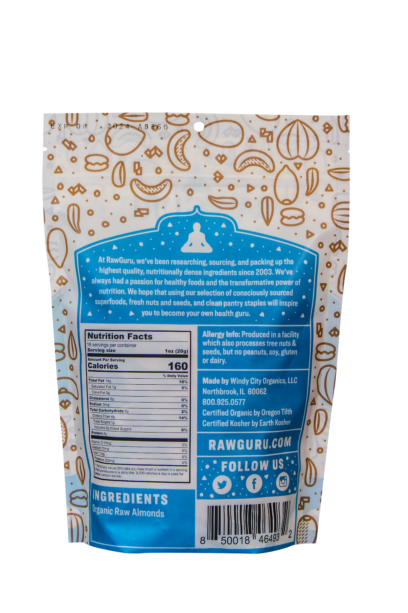 Back of package with ingredients and nutritional value.
