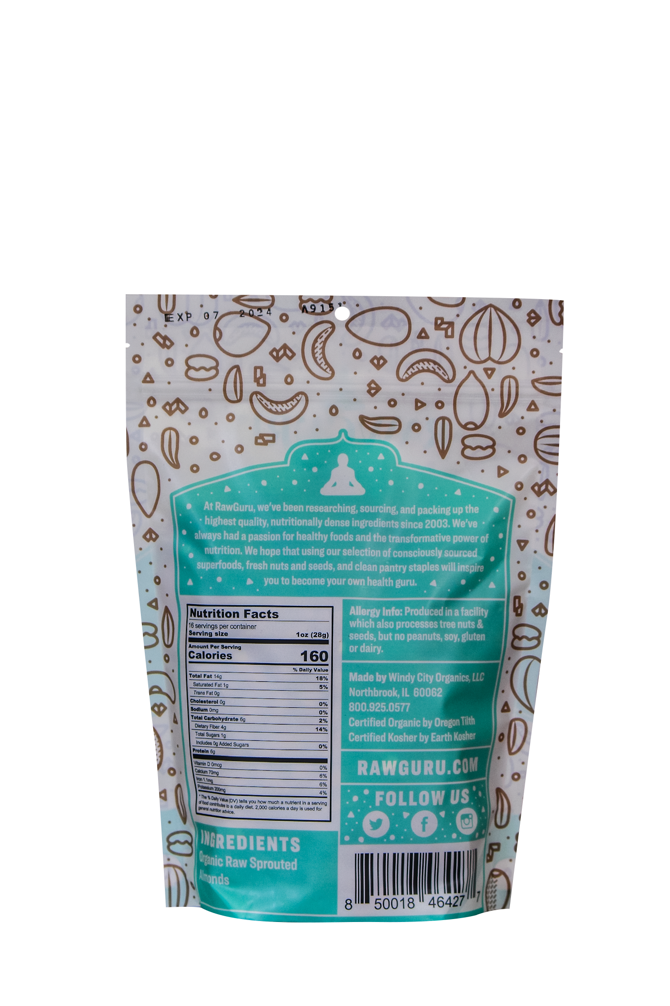 Back of package with ingredients and nutritional value.