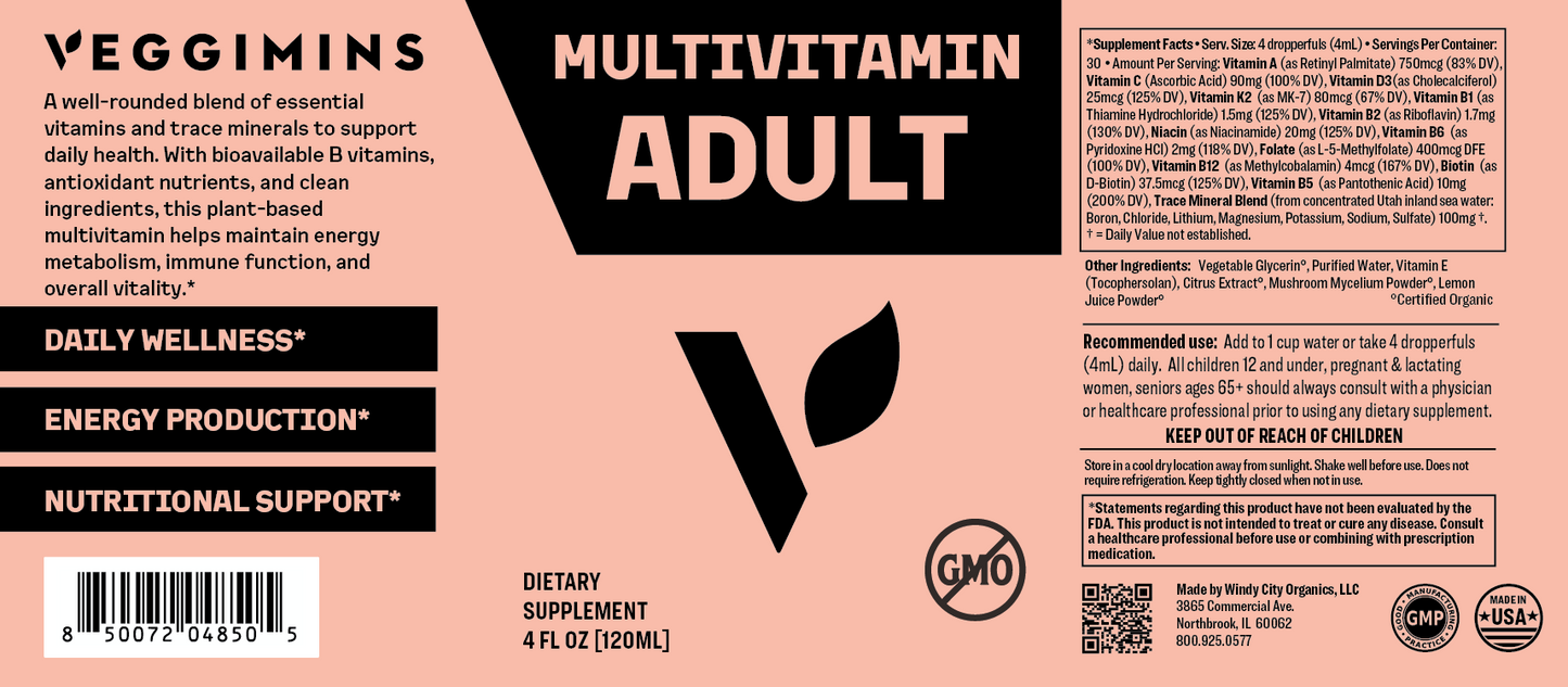 Veggimins Organic Adult Multivitamin 4oz