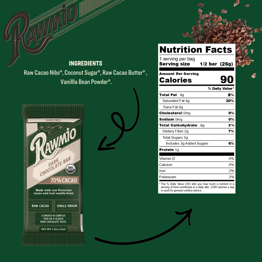 Back of package with ingredients and nutritional value.