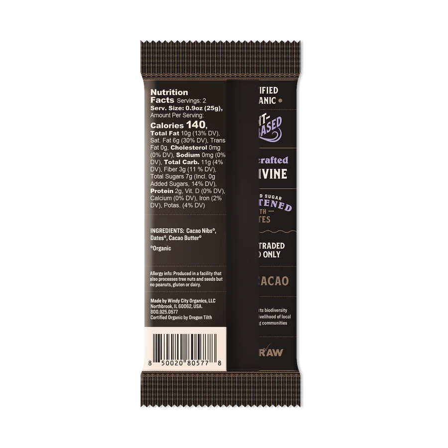 Premium Date Sweetened Dark Chocolate Bar - 65% Cacao