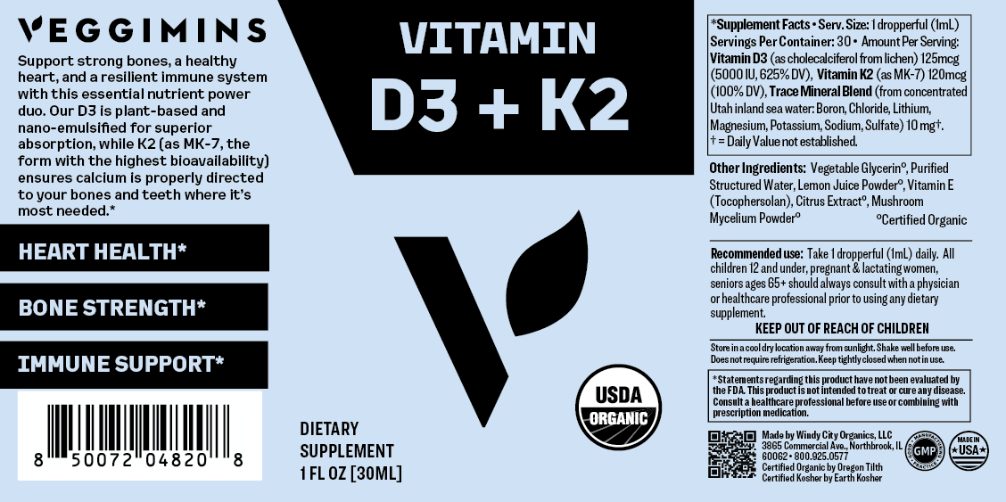 Veggimins Organic Nano Vitamin D3 + K2 Tincture - 1oz