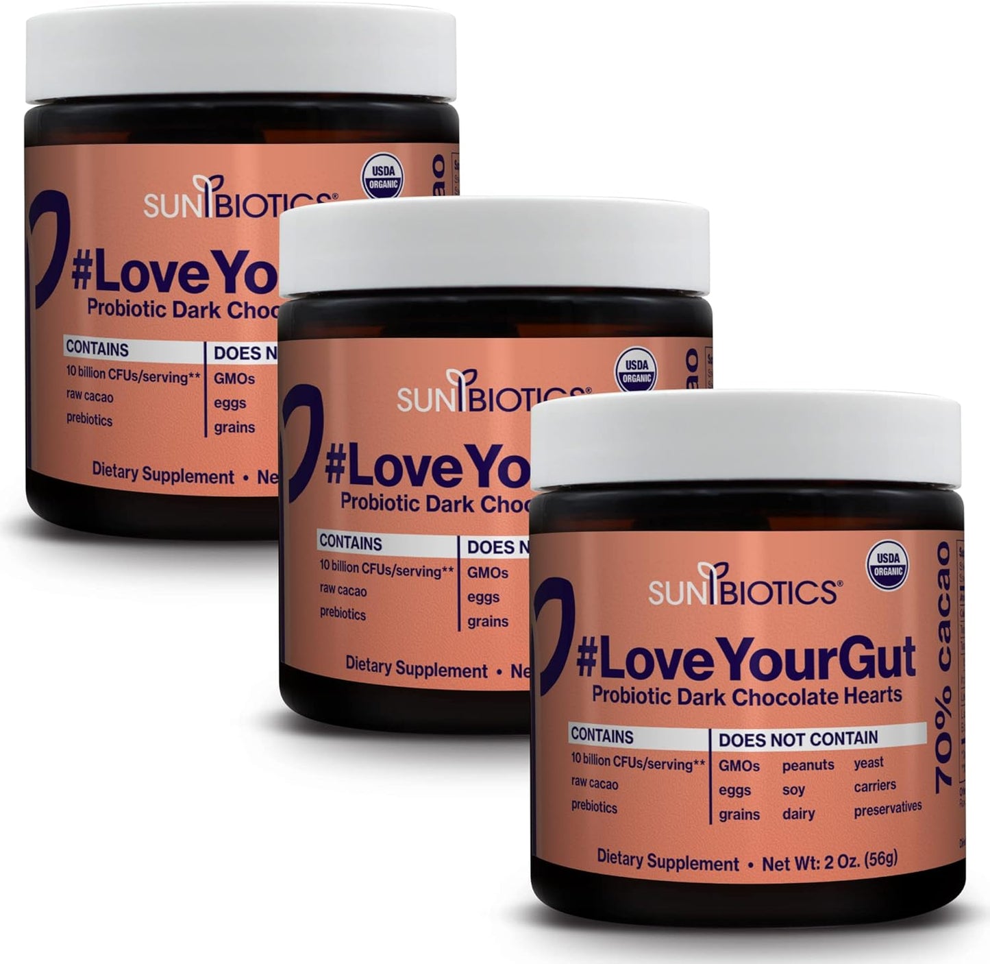 Love Your Gut-  Probiotic Dark Chocolate Hearts - 70% cacao