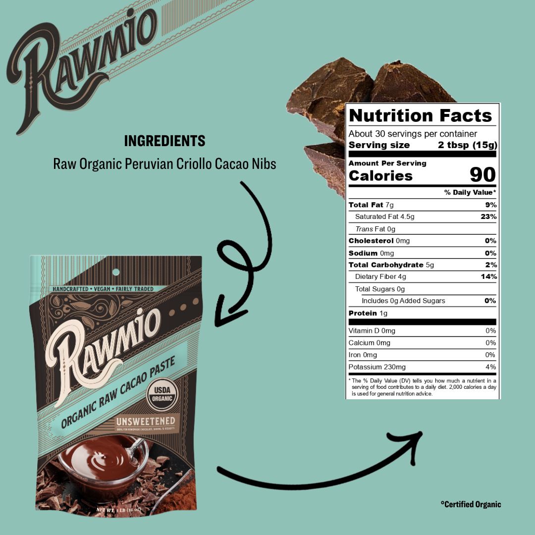 Raw Organic Cacao Paste - Unsweetened - 16 oz