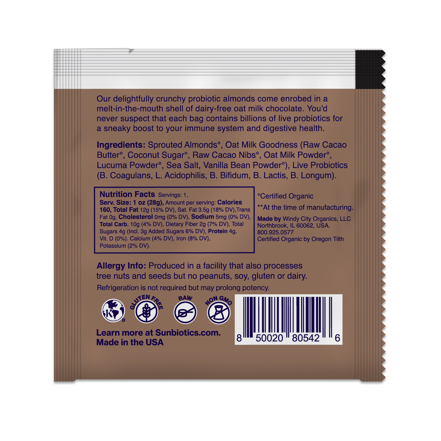 Back of the package with Ingredients and Nutrition Facts.